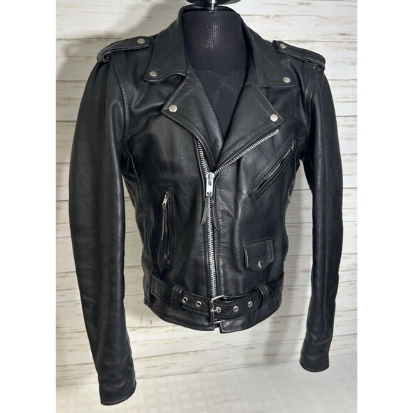 Vtg. WILSONS BLACK LEATHER Motorcycle Jacket SMALL MEN Large Women PUNK Rock 80s - Picture 1 of 16
